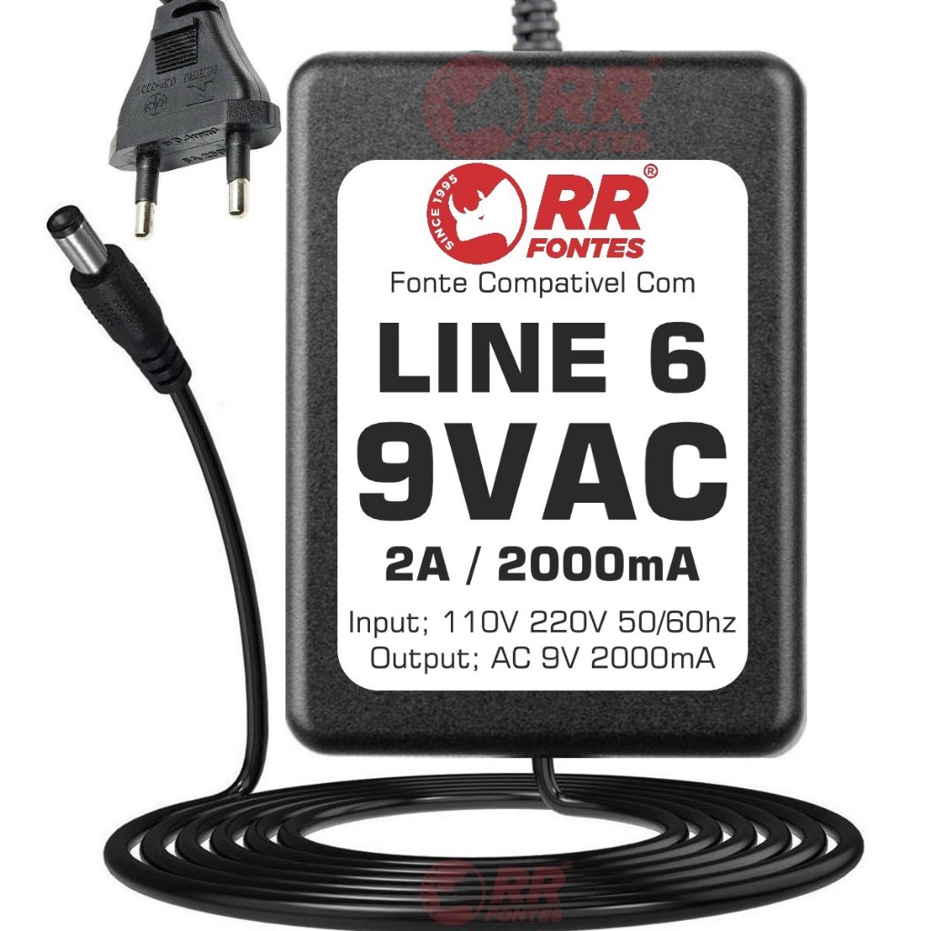 Fonte AC 9V 2A Para Pedal Pedaleira Line 6 Px-2 Pod X3 Xt Live Dl4