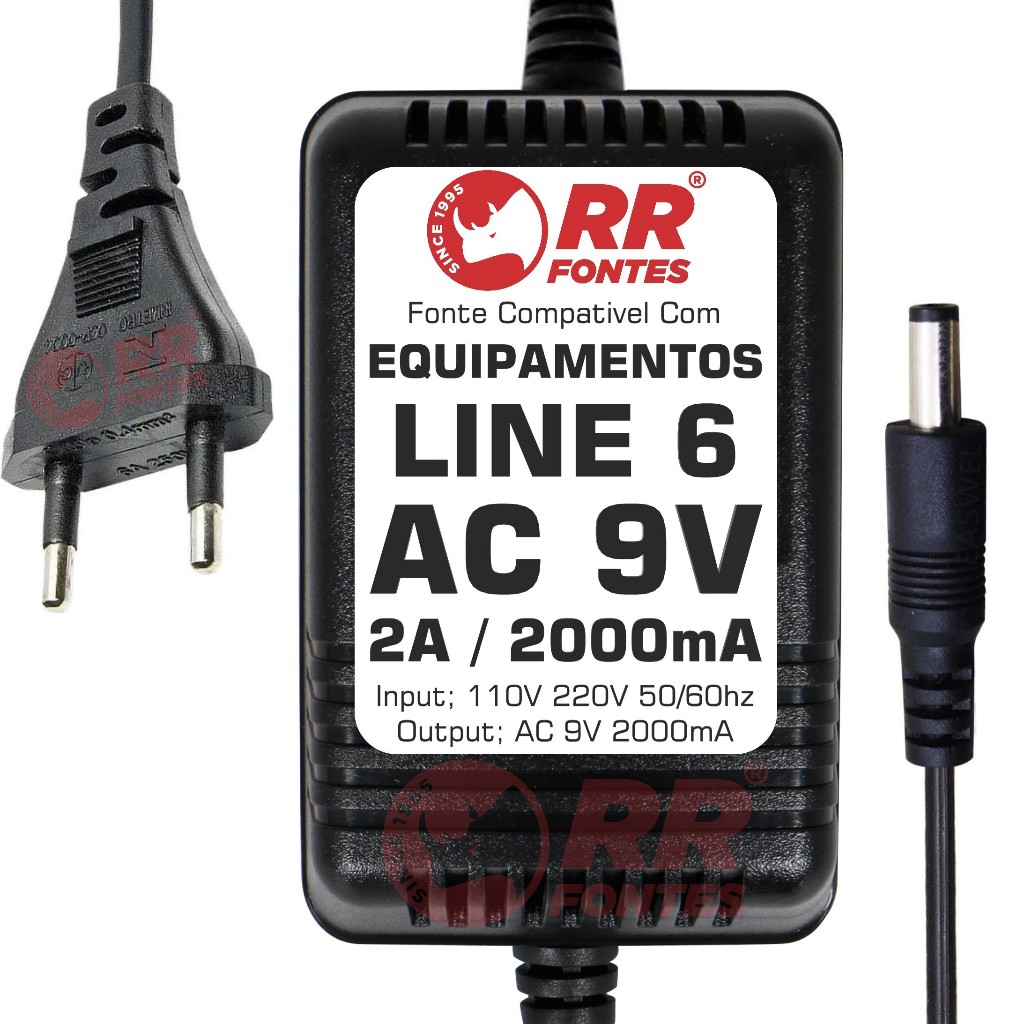 Fonte AC 9V 2A Para Pedal Pedaleira Line 6 Px-2 Pod X3 Xt Live Dl4
