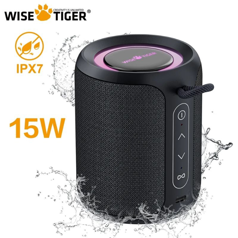 WISETIGER-P1S IPX7 mini caixinha de Áudio portátil impermeável baixo impulso, emparelhamento duplo TWS, sem fio ao ar livre