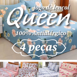 Kit Jogo de Lençol Queen 4 Peças 1,98m x1,58m x 0,3m - Lençol com Elástico + Superior + 2 Fronhas em Oferta na Shopee