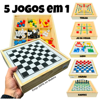 Jogos de Mesa 5x1 Xadrez, Dama, Ludo, Trilha, Jogo da Velha Educativos Toy Trade Oficial Brinquedos