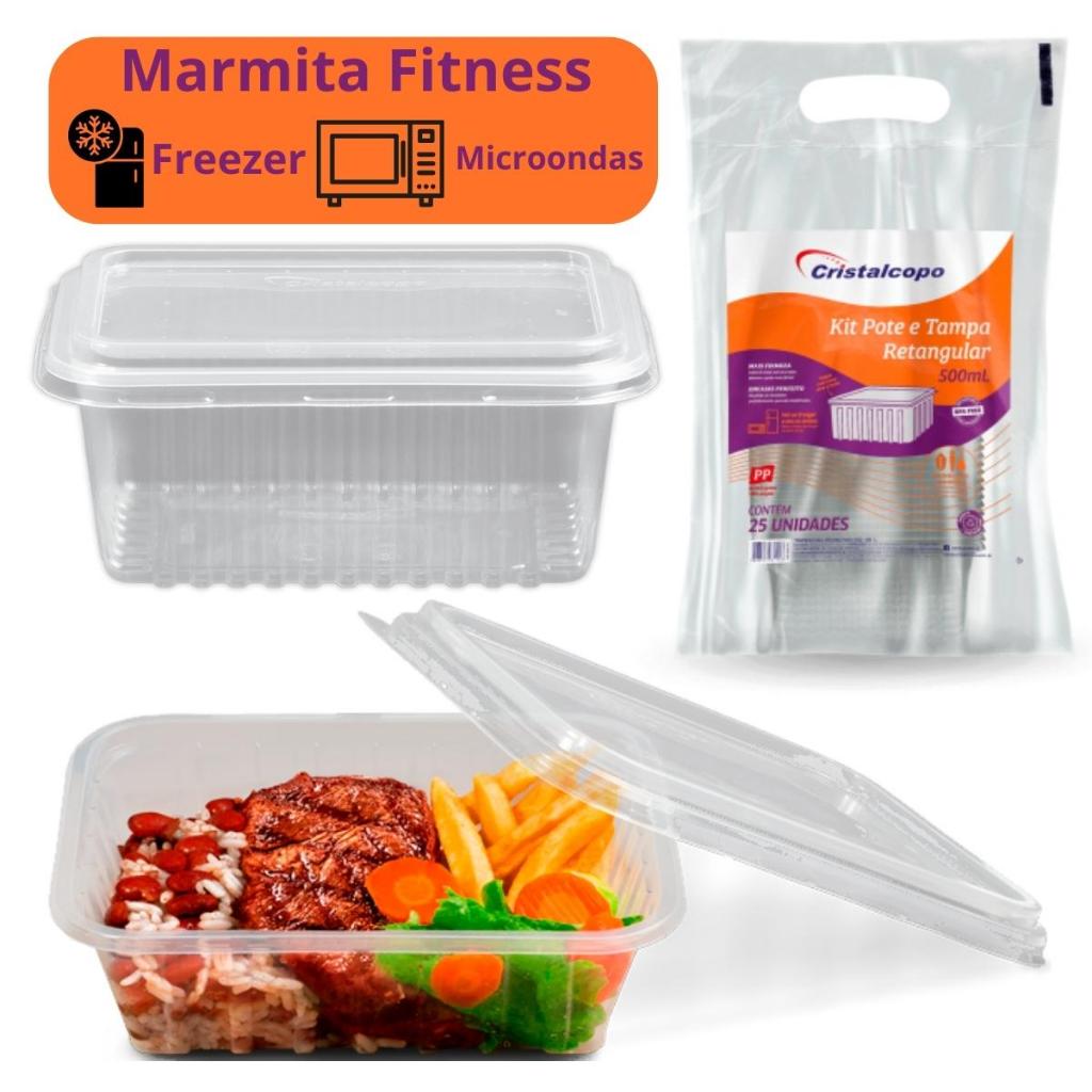 Marmita Fit Freezer Microondas Reutilizável 500 ml 50unid