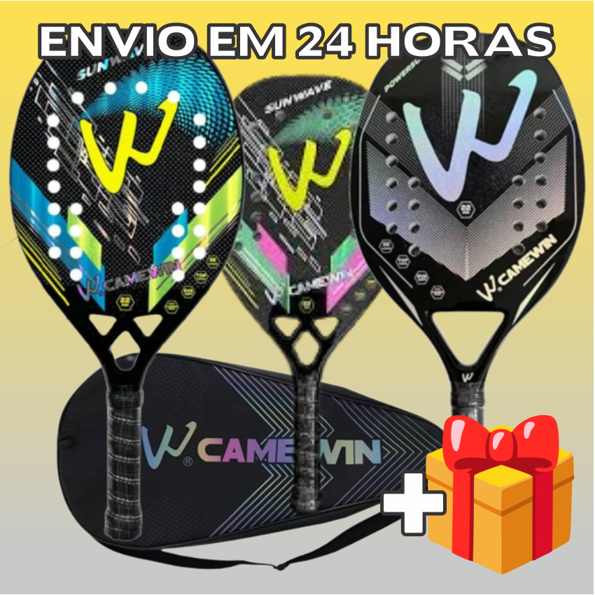 Raquete Beach Tennis Camewin 3k Profissional - 100% Fibra de Carbono + Raqueteira + Munhequeira + Overgrip- Envio imediato do Brasil! Pronta entrega!