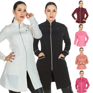 Jaleco Feminino Gola Padre Manga Longa Médica Nail Designer Profissional Salão de Beleza Estudante Esteticista Clínica Dentista