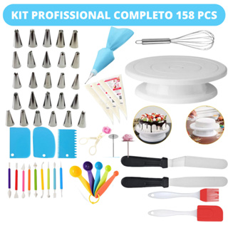 Kit Confeitaria Profissional 128 Peças Bailarina Giratória Bicos Inox Manga Espátulas Raspadoras Decoração Bolo
