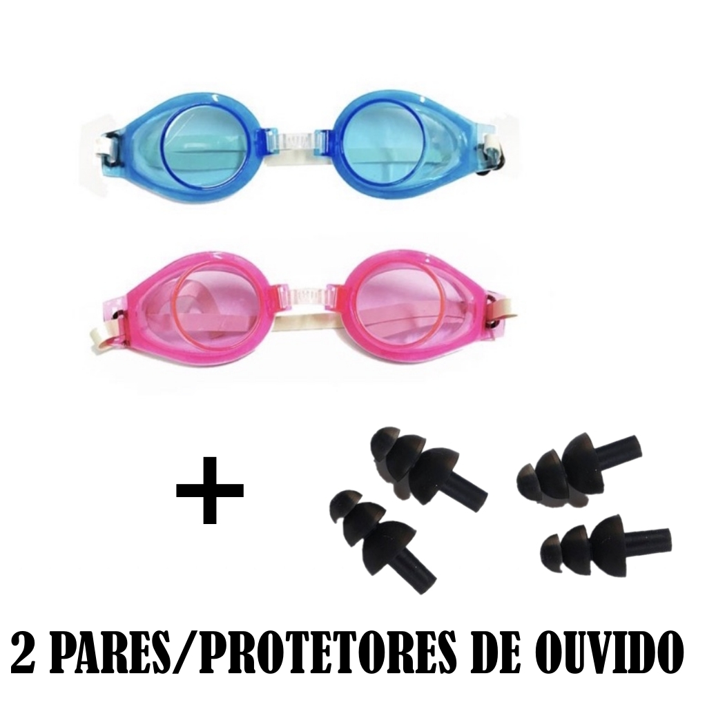 KIT 2 ÓCULOS DE NATAÇÃO INFANTIL + 2 PARES DE PROTETOR DE OUVIDO ...