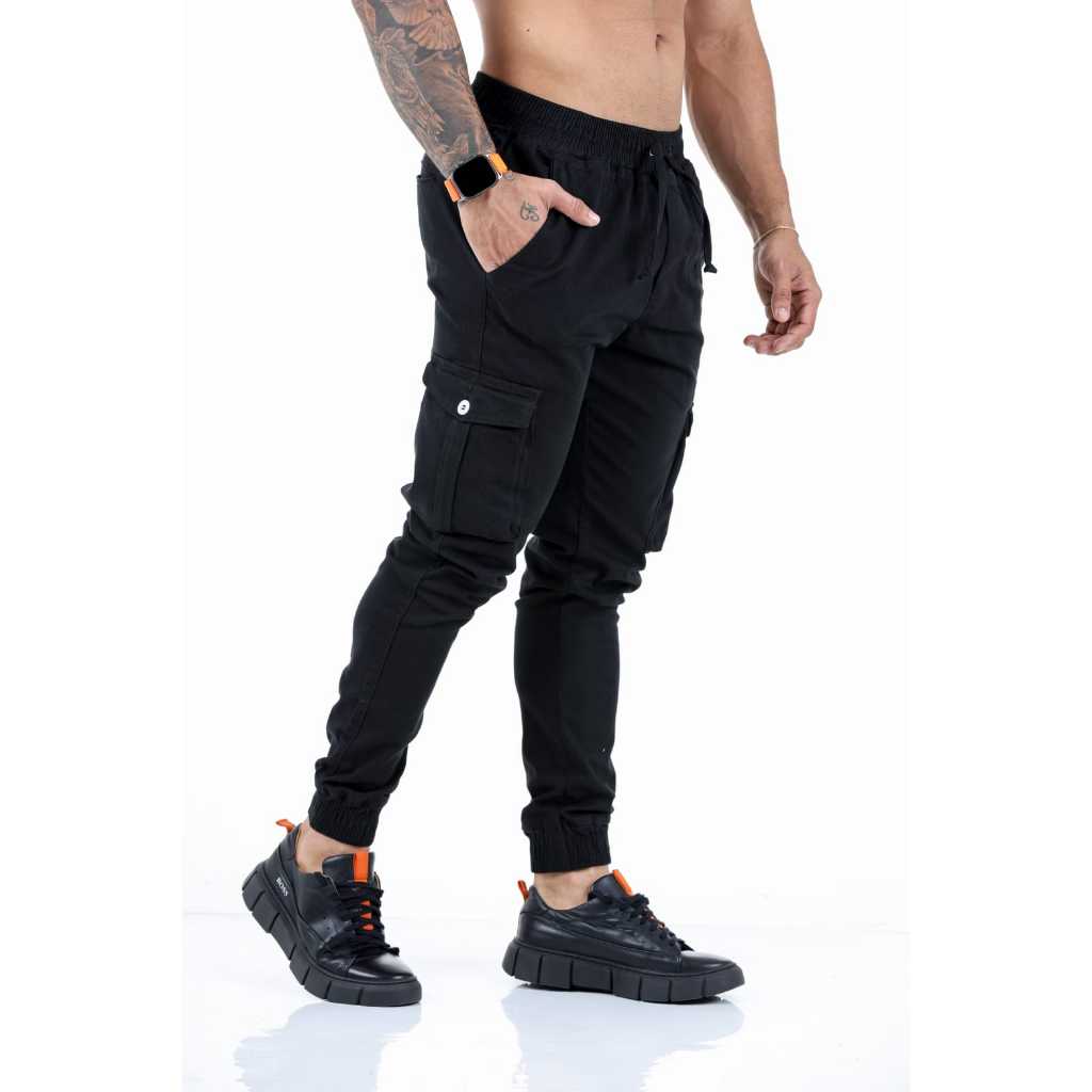 Calças Cargo Masculinas Jogger Com Lycra Bolso Lateral Top Deversas Cores