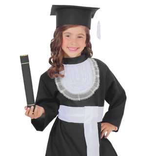 Roupa de Formatura Beca Infantil Completa - Preto e Branco - Colação de grau, Formatura ABC, Toga Infantil, Beca para Escolas, Recordação Escolar