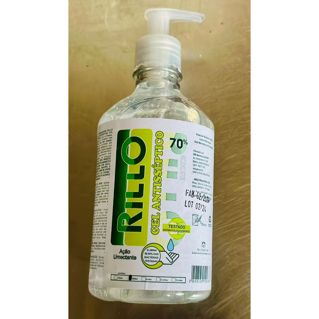 500ML - ALCOOL GEL 70º - HIGIENIZADOR RILLO GALAO DE 500ML | Shopee Brasil