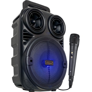 Caixa De Som Com Microfone Portatil Potente Musica Bluetooth Karaokê