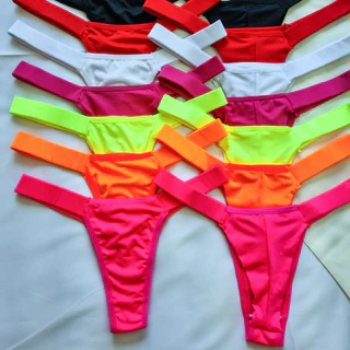Kit 5 Calcinhas Fio Dental Tanga Biquini Feminino Sexy Fio Duplo Color Neon Calsinha Asa Delta