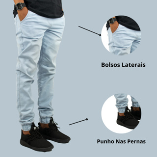 Calça Jogger Masculina Skinny Capri Destroyed Rasgada