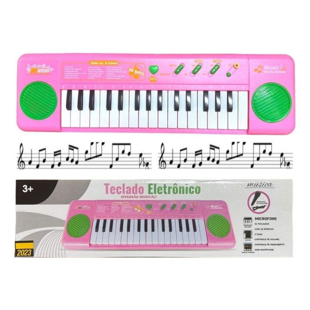 Teclado Infantil Musical com Microfone Piano cor Rosa Musical center ...