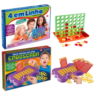 Kit 2 Jogos Emboscada + 4 Em Linha Estratégia Raciocínio Presente Diversão Desafios