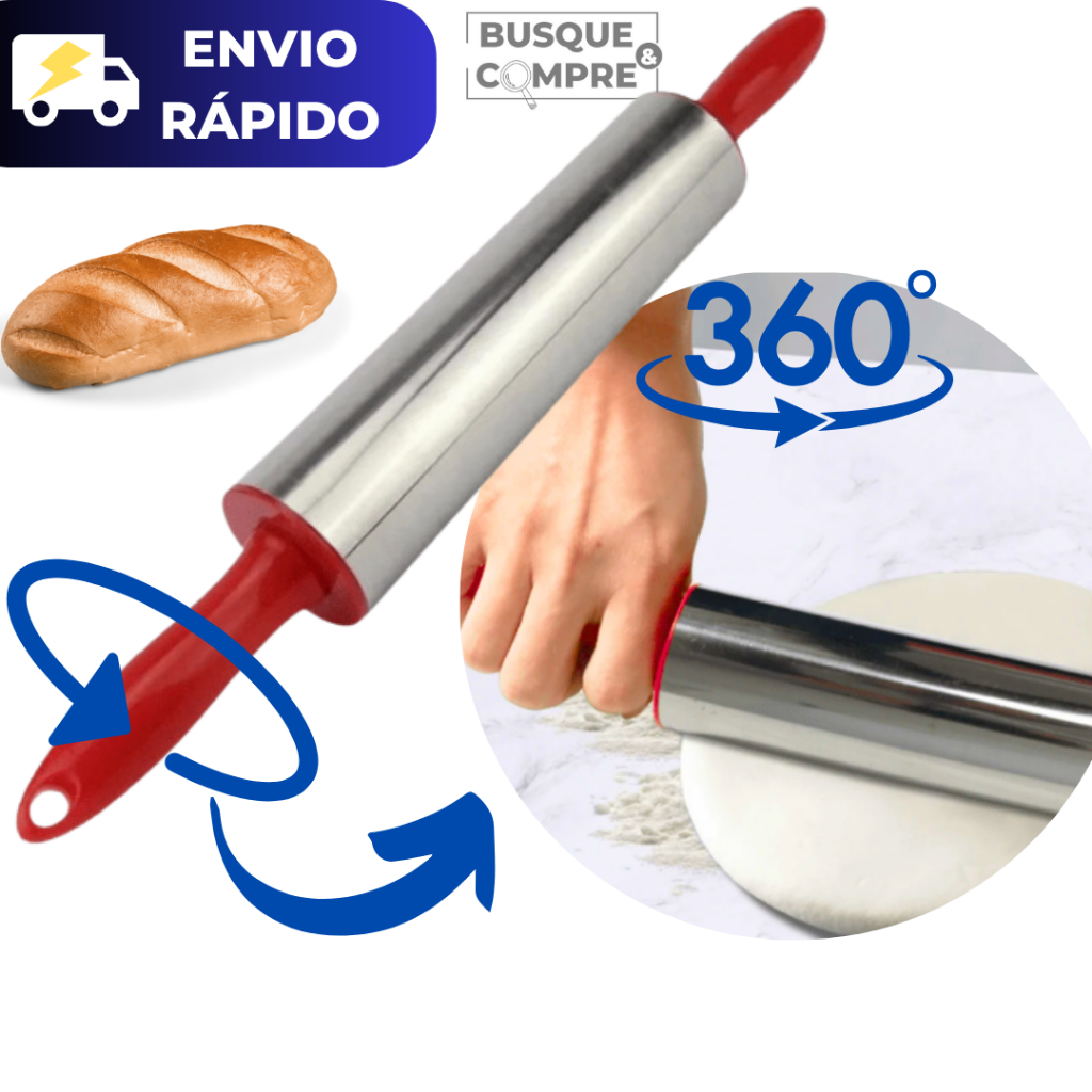 Rolo para Massas Giratório de Inox para Pão Pães Coxinha Sal