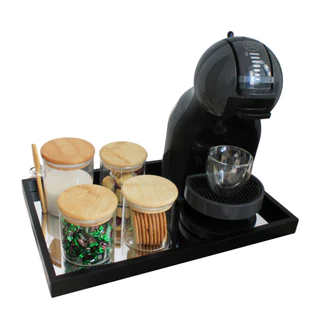 Bandeja Aparador Cantinho do Café Preta Espelhada Mdf Luxo Decoração Cozinha Servir Cafe Chá