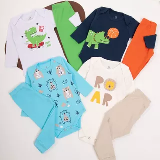 Kit 10 Peças de Roupas para Bebê 5 body+5 calças/mijão - Promoção - Kit com 5 body + 5 Mijão de Roupa Infantil Bebe Barato