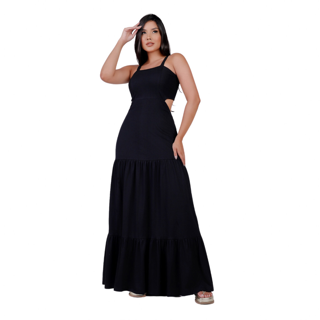 Vestido De Alcinha Longo Mulher Blogueira Elegante Moda Tendencia Abertura Costas