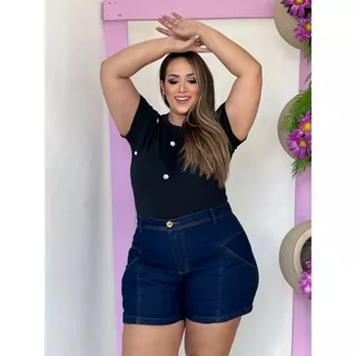 Short Jeans Plus Size Feminino Luxo Com Lycra Cintura Alta com Lycra EMPINA BUMBUM