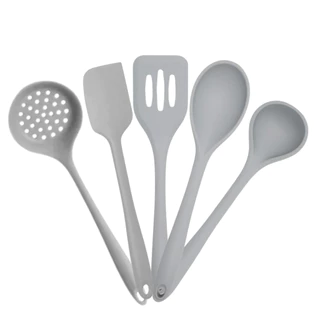 Kit 5 Peças Utensílios de Cozinha de Silicone Grey Cinza Flexível Espátula Concha Colher Espátula Vazada Escumadeira Talheres Cozinha