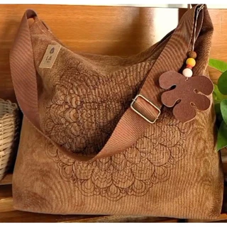 Bolsa feminina Transversal e Ombro Mandala Veludo cotelê