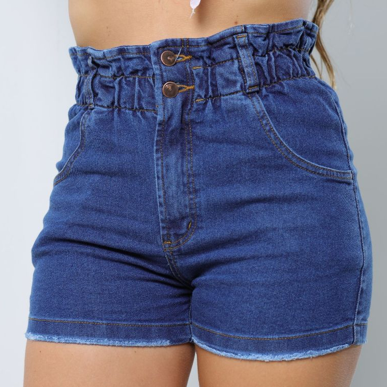 Short Jeans Lycra com Elástico na Cintura - Via Moderna Boutique