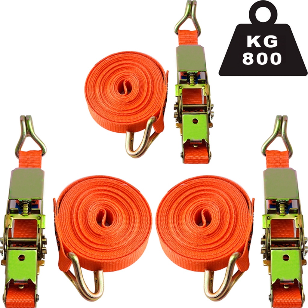 Jogo Cinta Catraca 4,6 metros 800kg Carga Amaração Gancho J Aço