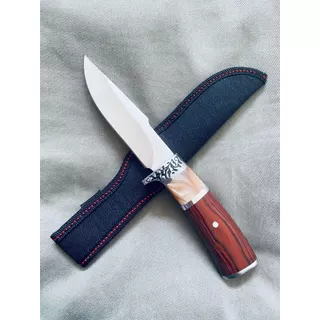 Faca Pequena Madeira Pesca Aço Inox + Bainha 1055 Momo