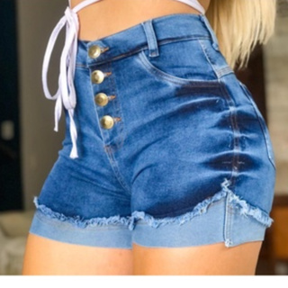 Short Bermuda Jeans Com Lycra Luxo Feminino Empina Levanta Bumbum