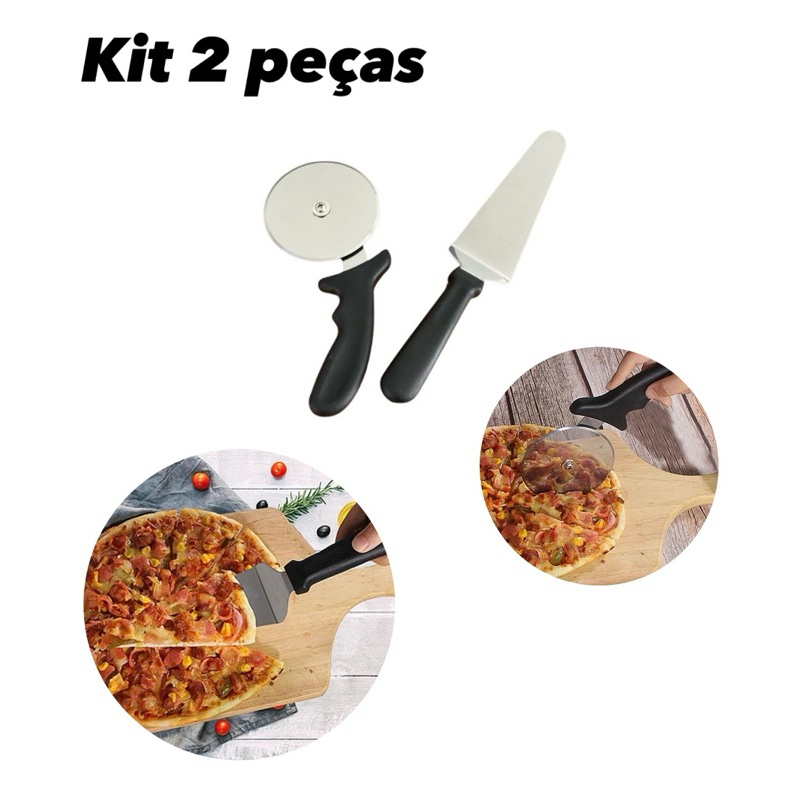 Kit 2 pçs Cortador Espátula Multiuso pizza, bolo, torta, Aço Inox