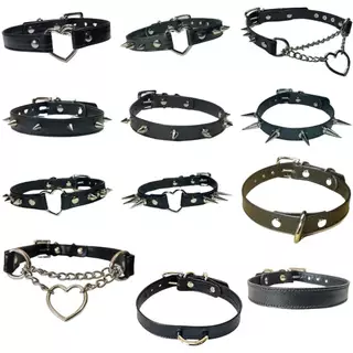Choker Couro Legítimo Coleira Gargantilha Colar Corrente Chain Gótico Punk Rock Moda Alternativa Estilo Dark Fashion Feminina Masculina Spike Trevosa Haloween Harajuku Acessórios Moda emo Gothic egilr kawaii