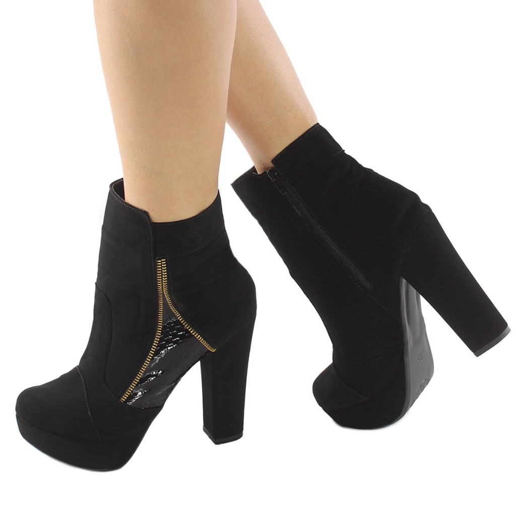 Ankle Boot Nobuck Preto Salto 12