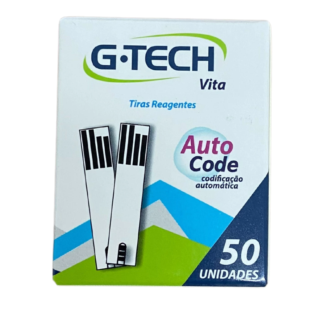 Fita Para Medir Glicose Tira Teste Gtech Vita C/ 50 Unidades Cor Branco Auto Code
