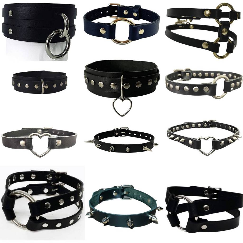 Collana Collarino In Ecopelle Con Borchie Unisex - Stile Punk Rock Gotico - Lunghezza 40 Cm, Borchie 2,3 Cm