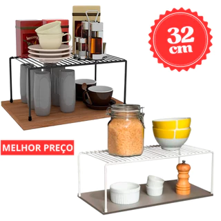 Organizador Armário Cozinha Prateleira Aramado Aço 32cm Branco ou Preto