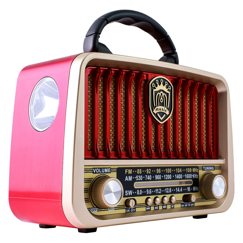 Rádio Retro Vintage Portátil Recarregável Am Fm Lanterna USB SD Antena Analógico