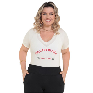Blusa Feminina Gola V e Estampa Bordado a Maquina Califórnia Plus Size