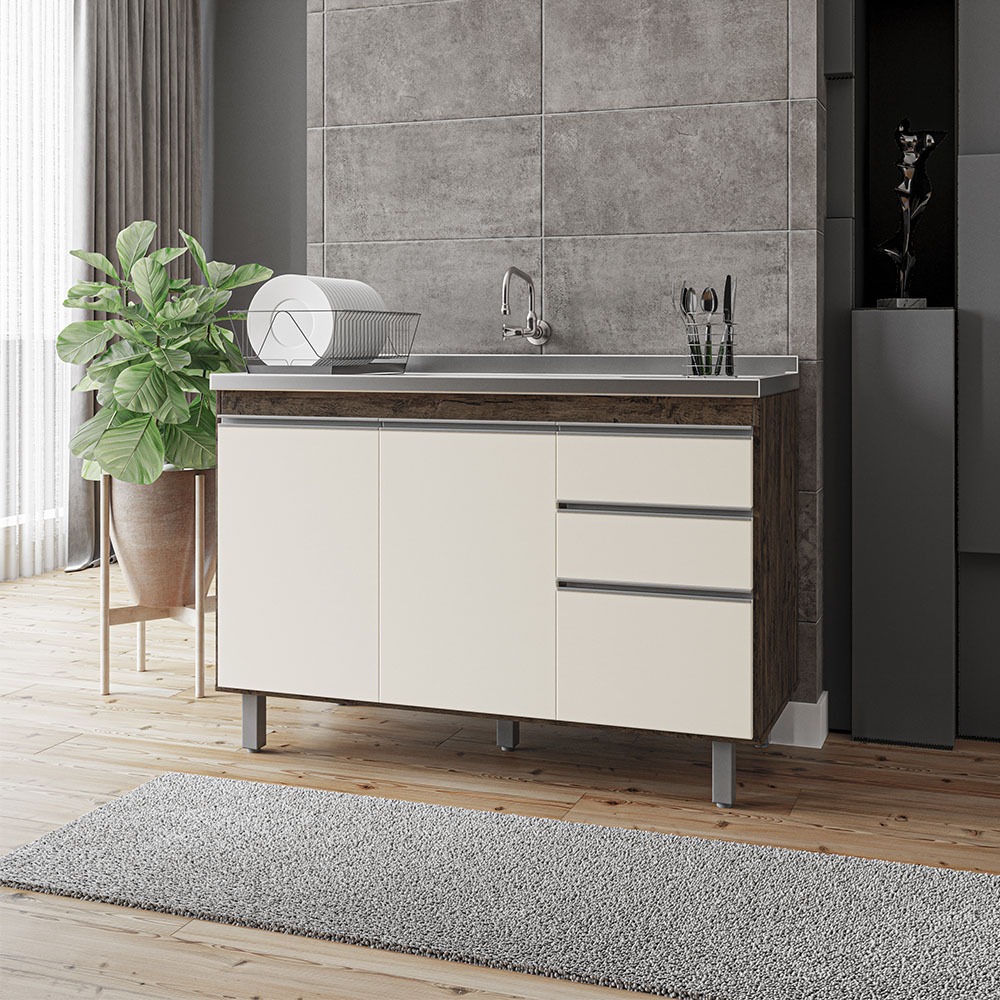 Balcão de Cozinha Gabinete De Pia Sem Tampo 120CM Premium - SSX ...