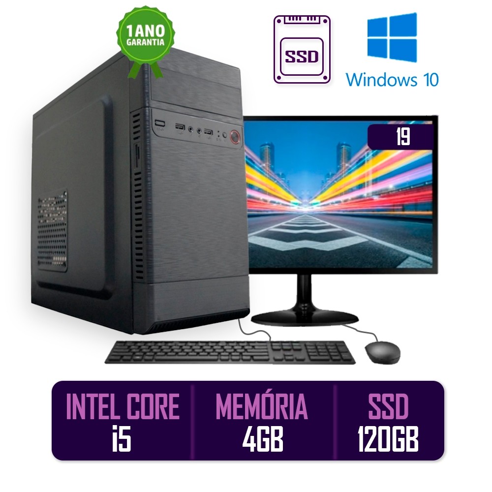 Computador Pc Cpu Completo Intel Core I5 4gb Ssd 128 Gb Monitor 19" Windows 10