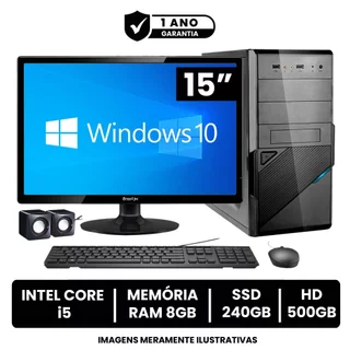 Computador Completo Intel Core I5 8gb de Ram Ssd 240gb Hd 500gb Monitor Led 15" Hdmi + Windows 10
