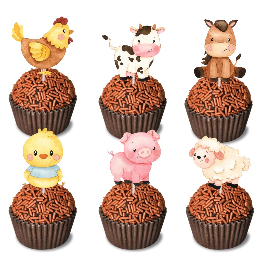 50 Toppers Docinhos Doces Festa Aniversário Fazendinha Aquarela