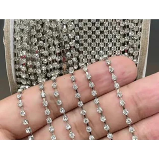 Corrente Strass ss10 Prata 5 Metros Artesanato Colagem Bolsa Roupas