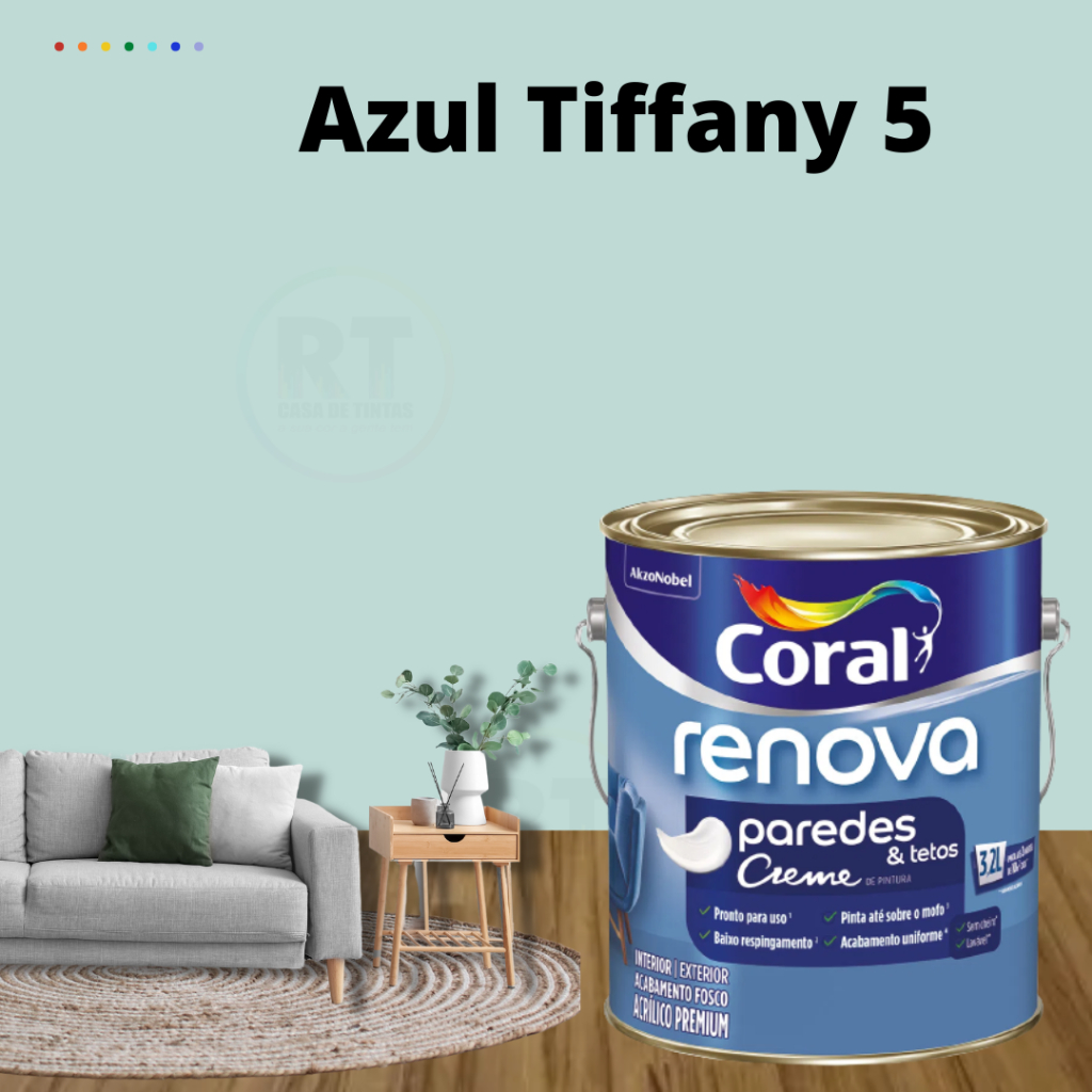 Tinta Para Parede Acrílica Coral Renova Cor Azul 3,2l Lavável Premium ...