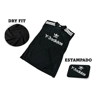Camiseta Regata Masculina Esportiva Tecido Leve Dry FIt Listrada Y3 PRETA BRANCA