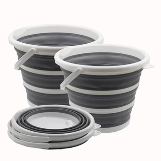 Kit 2 Balde Retrátil 10 Litros Flexível Alta Qualidade Camesa Silicone e TPR - Branco e Cinza - Envio Imediato