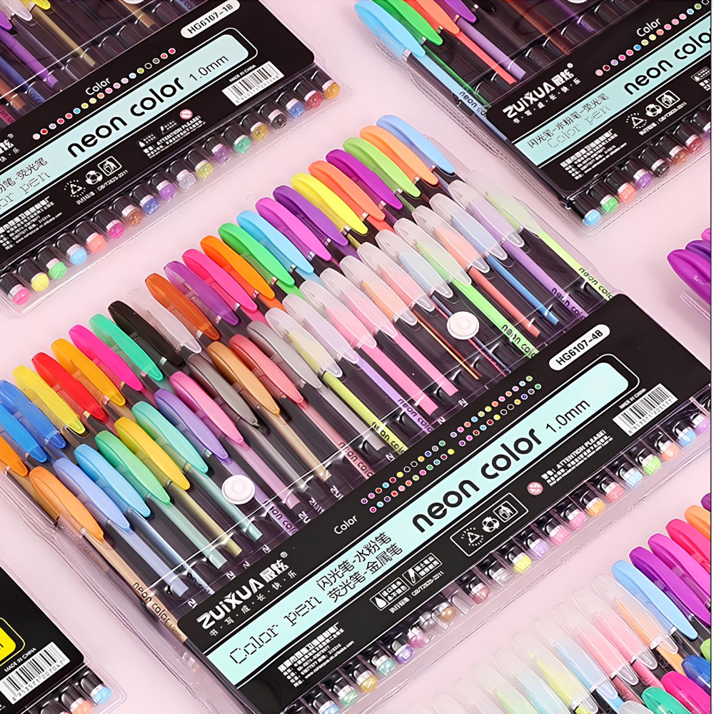 Kit Canetas 12 24 36 48 Cores NeonColor Metal Pastel Perfumadas ...