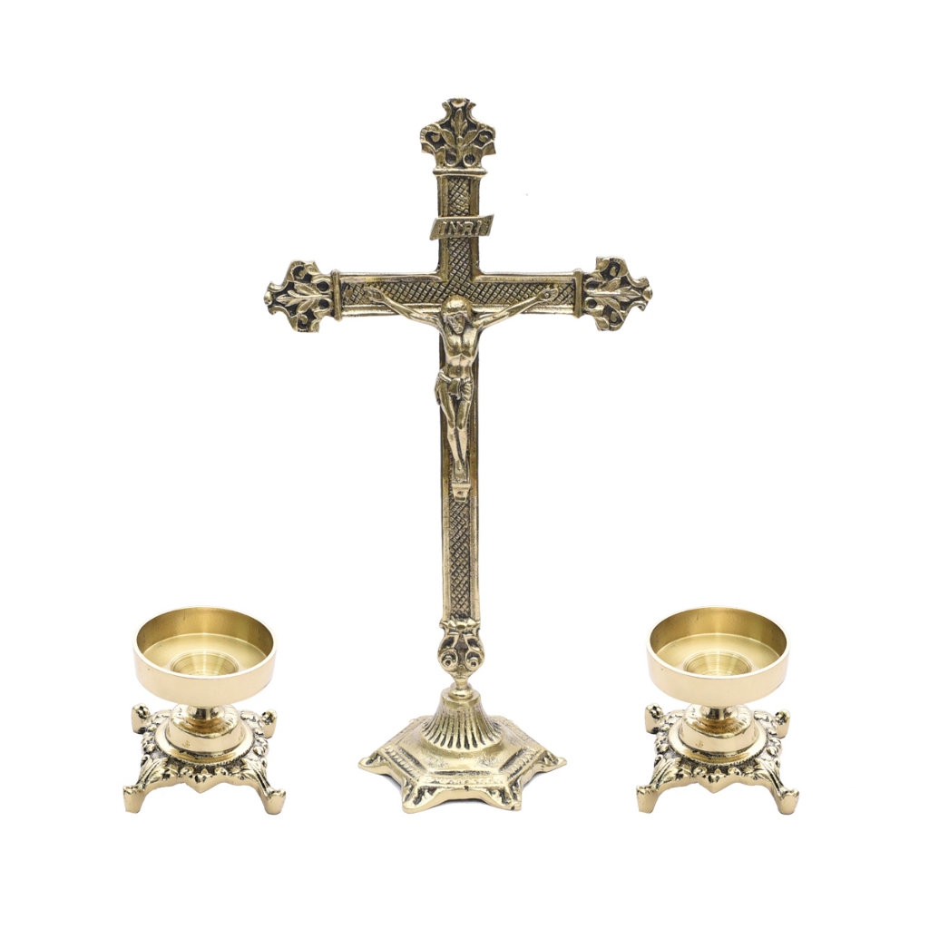 Conjunto De Castiçal E Cruz Para Altar Igreja Capela | Shopee Brasil