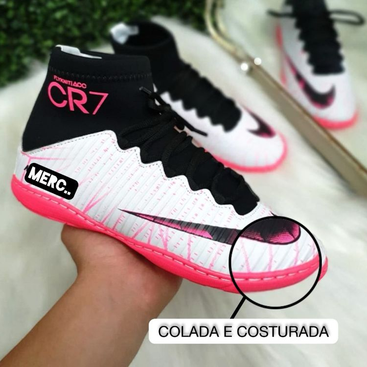 Chuteira futsal Cr7 botinha cano alto antiderrapante Para Quadra Salão Colada e Costurada