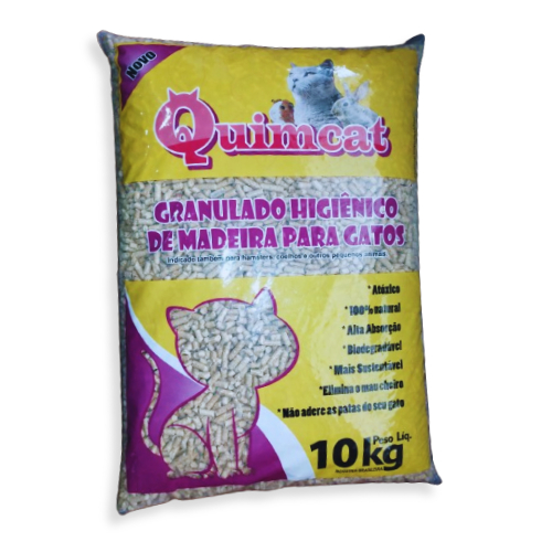 Pellet Quimcat 10kg - Granulado Higiênico Para Gatos e Roedores (Substitui Areia)