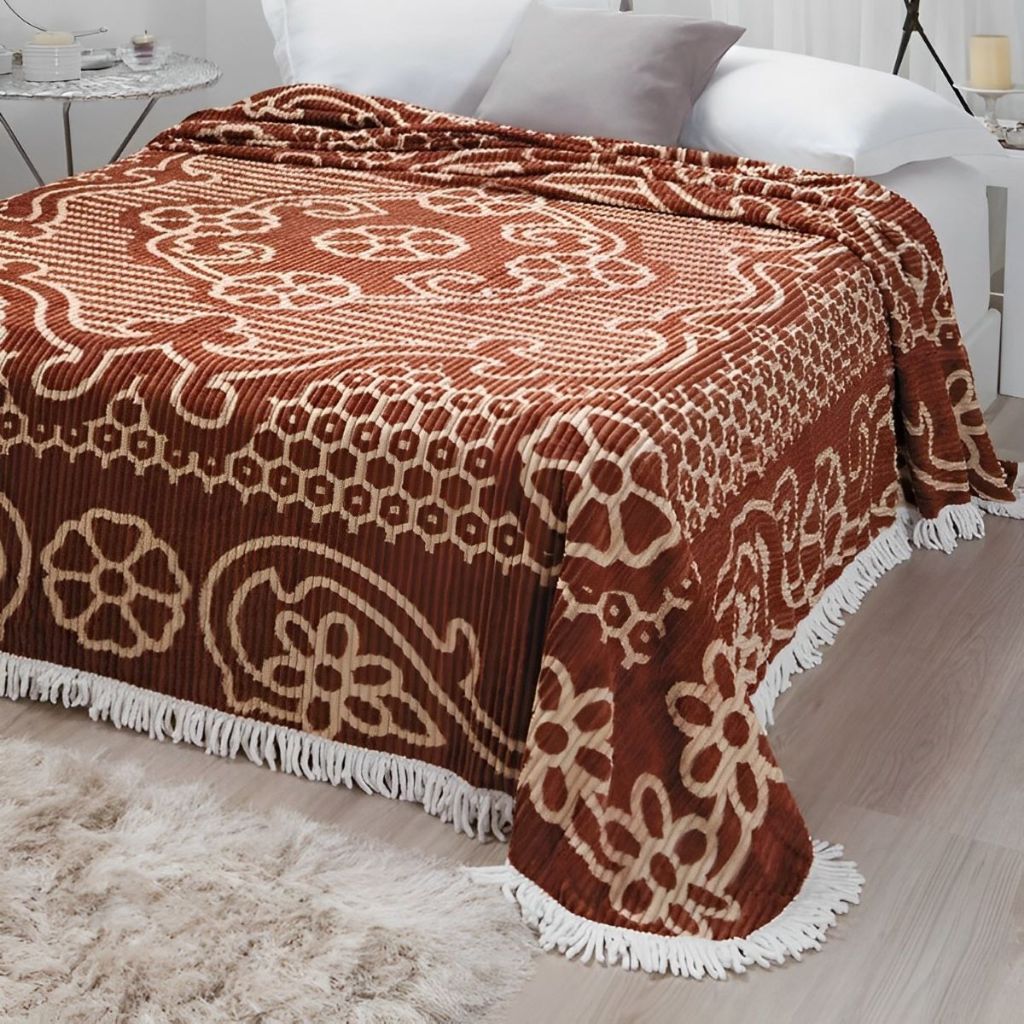 Colcha Chenille Casal Canelada Estampada Jolitex 2,20 X 2,40 Com
